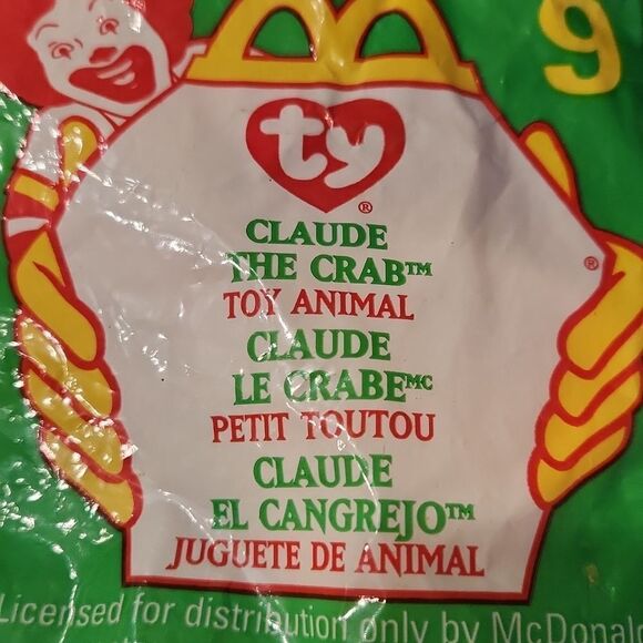5/$15 McDonalds Ty teanie beanie baby, Claude the crab 1999 - Picture 2 of 4